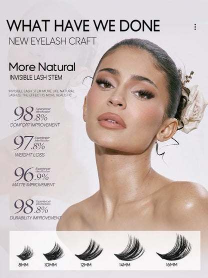 Fluffy C Curl Lash Cluster Kit (10–18mm) – DIY Eyelash Extensions Set with Bond & Seal for Natural Volume Lashes
