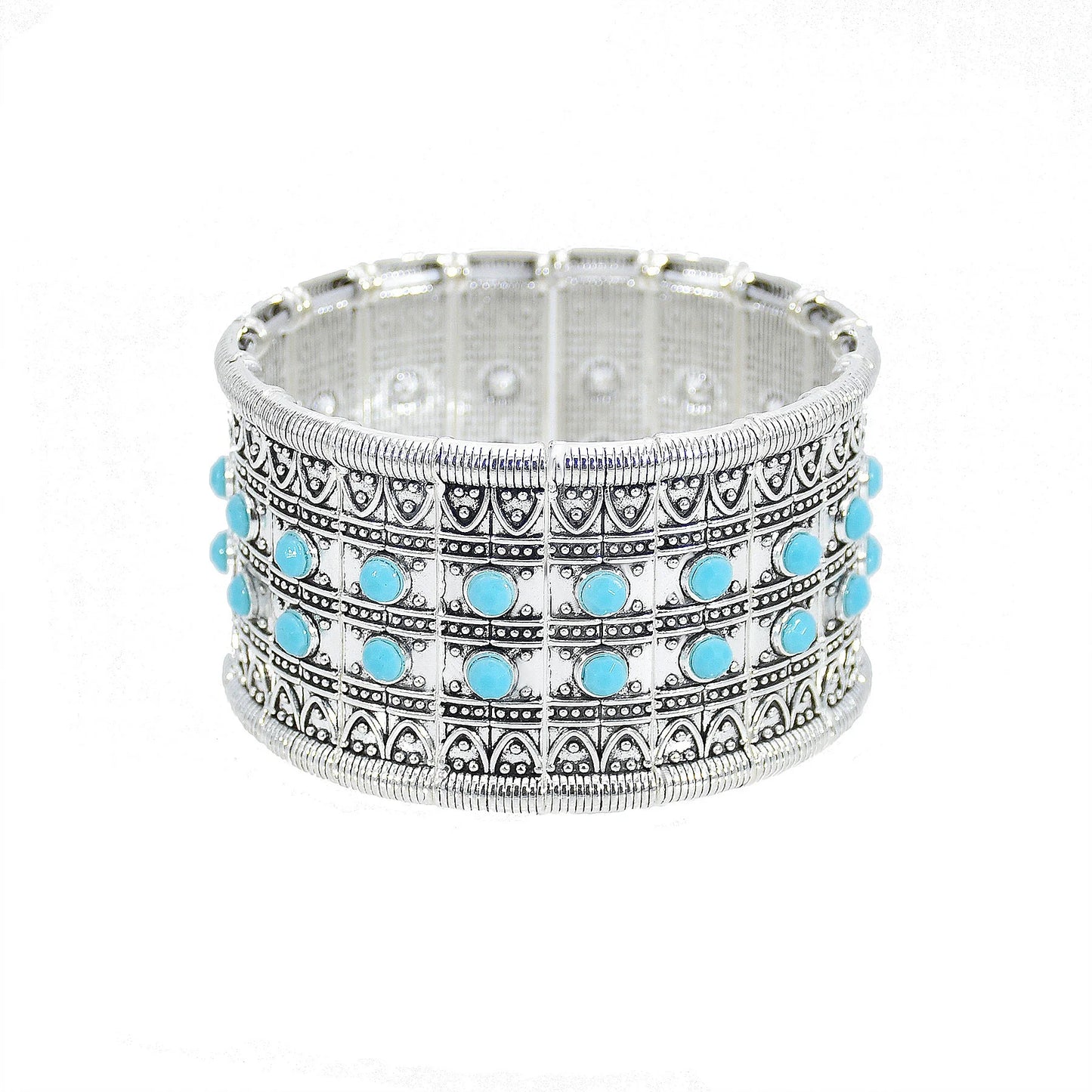 Gypsy Boho Tibetan Turquoise Bracelet for Women & Men – Vintage Elastic Ethnic Bangle Jewelry