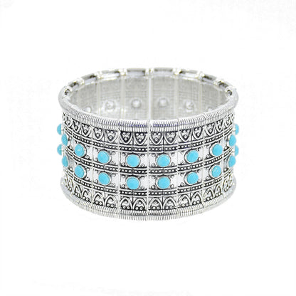 Gypsy Boho Tibetan Turquoise Bracelet for Women & Men – Vintage Elastic Ethnic Bangle Jewelry