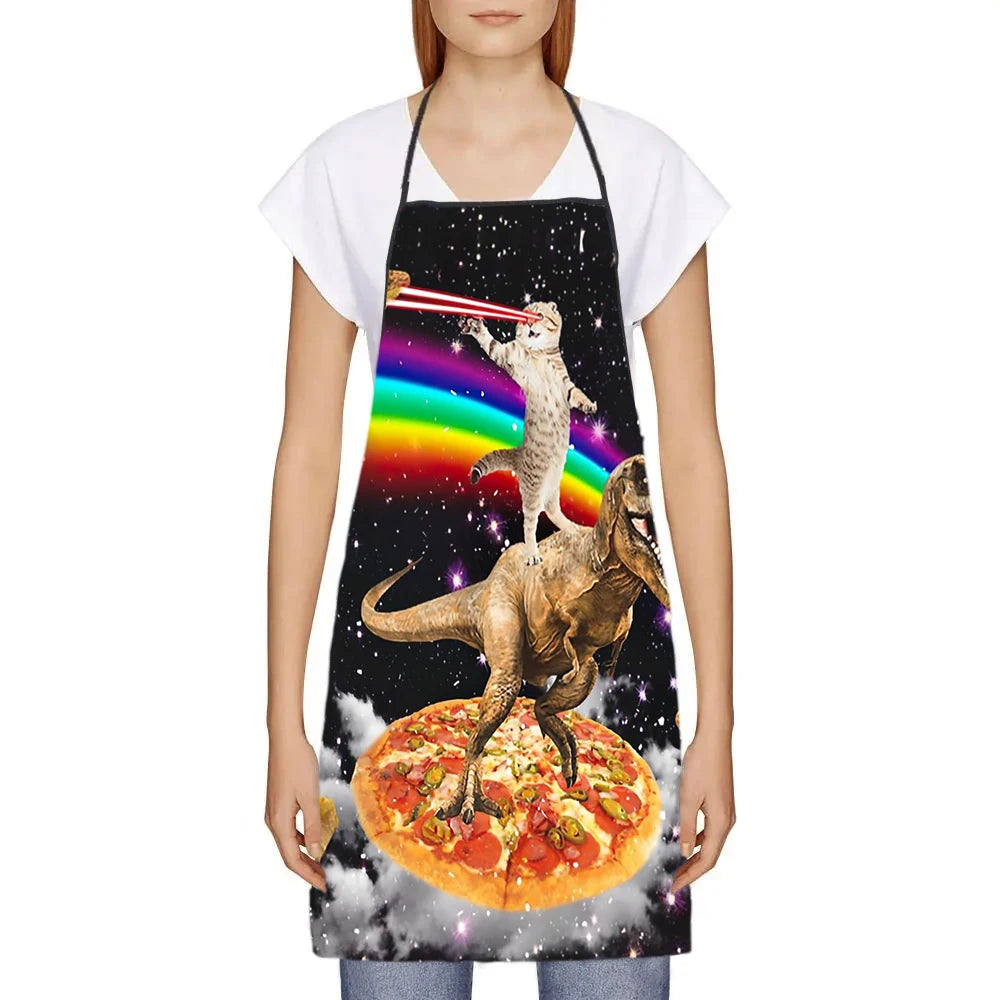 Unisex Space Pizza Cat Meme Bib Apron – 68x95cm Funny Animal Cooking & Baking Tablier for Adults