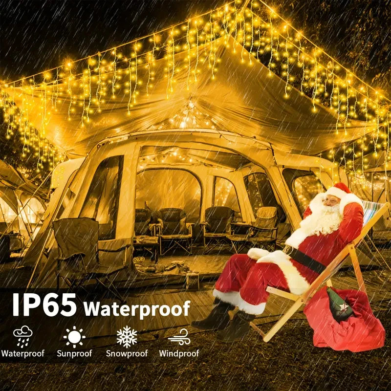 Solar Christmas Icicle Lights 162/96 LED – 8-Mode Waterproof Curtain String Lights for Outdoor, Garden & Holiday Decoration