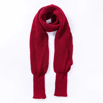 Solid Color Knit Shawl with Long Sleeves - Elegant Soft Warm Top, Elastic Wrap Scarf for Autumn and Winter