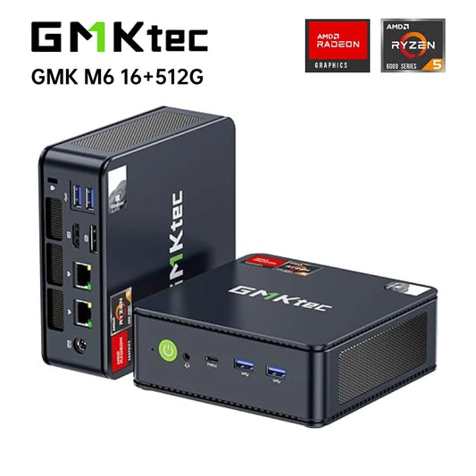 GMKtec M6 Mini PC – AMD R5 6600H 6-Core, 16GB DDR5, 512GB PCIe SSD, WiFi 6, BT5.2 Desktop Computer