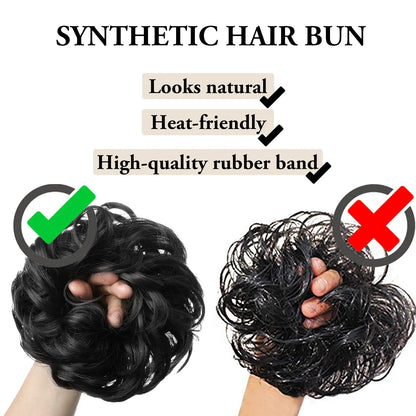 Synthetic Messy Hairpiece Chignon Scrunchie – Blonde & Brown Donut Bun for Women, Elastic Daily Use Hair Extension H9