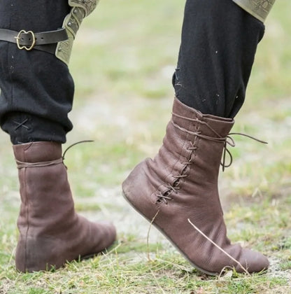 Medieval Cosplay Leather Boots - Retro Knight Hunter Prince Pirate Lace-Up Halloween Shoes