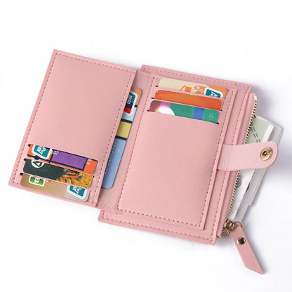 Women’s PU Leather Mini Wallet — Slim Hasp & Zipper Purse, Multi-Card Holder with Coin Pocket, Small Solid Short Wallet