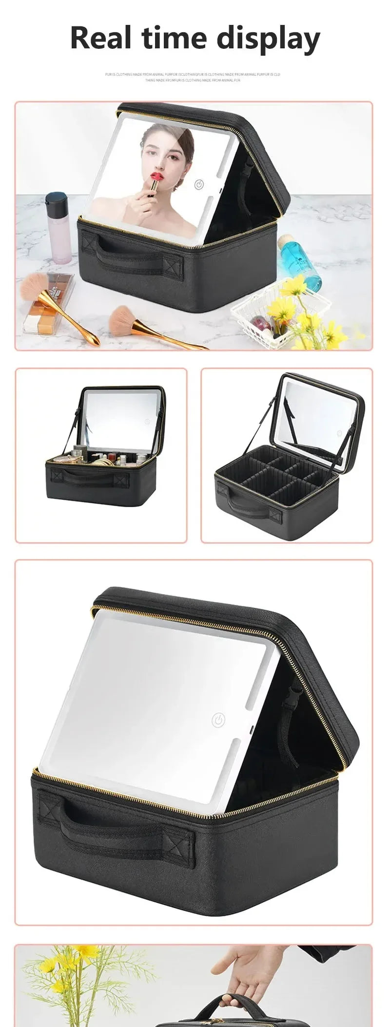 Smart LED Cosmetic Case with Mirror, Large Capacity Travel Makeup Bag for Women, Skincare & Beauty Organizer
