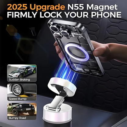 Ultra Magnetic Foldable Car Phone Mount – 360° Rotation Dashboard Holder with Vacuum Suction Cup & GPS Stand