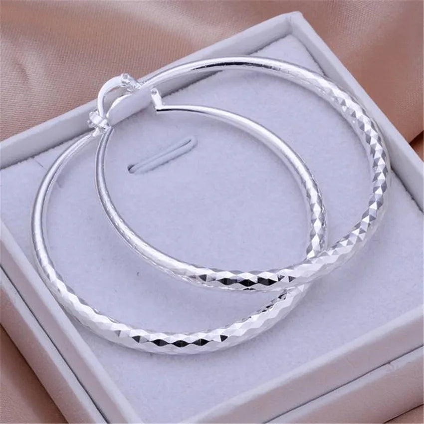 Charms 925 Sterling Silver 5CM Circle Hoop Earrings for Women - Fashionable Wedding Party Jewelry, Holiday Gifts