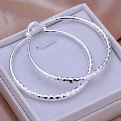 Charms 925 Sterling Silver 5CM Circle Hoop Earrings for Women - Fashionable Wedding Party Jewelry, Holiday Gifts