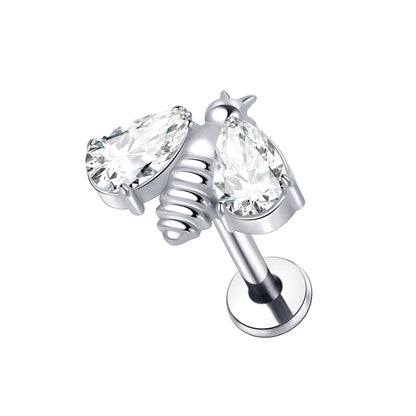 Titanium CZ Tragus & Helix Stud – Internally Threaded Labret Lip Ring Piercing Earring (1PC)
