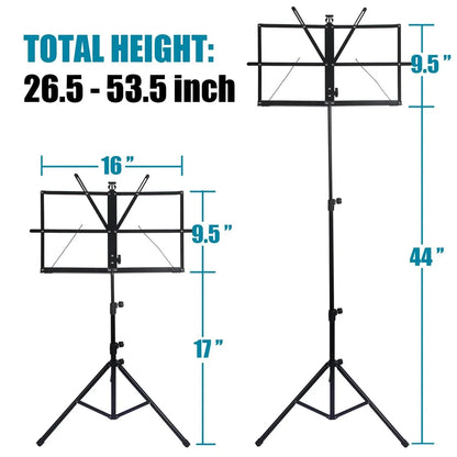 2-in-1 Folding Music Stand – Dual Use Portable Sheet Music & Desktop Book Stand, Lightweight and Adjustable
