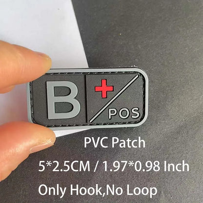 PVC Blood Type Hook Patch - A B AB O Positive Negative Military Tactical Badge for Backpack & Outdoor Gear