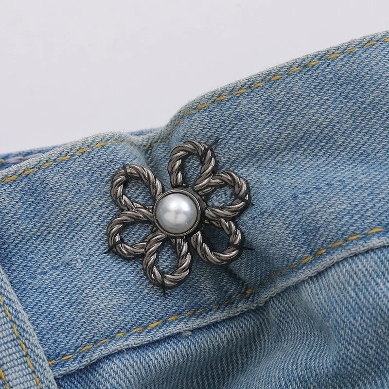 2-Pair Adjustable Waist Buckle Set - Metal Flower Pants & Skirt Waist Tightener Clips for Size Adjustment