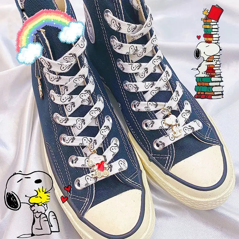 Snoopy Thick Flat Shoelaces – Non-Elastic Athletic & Casual Sneaker Accessories