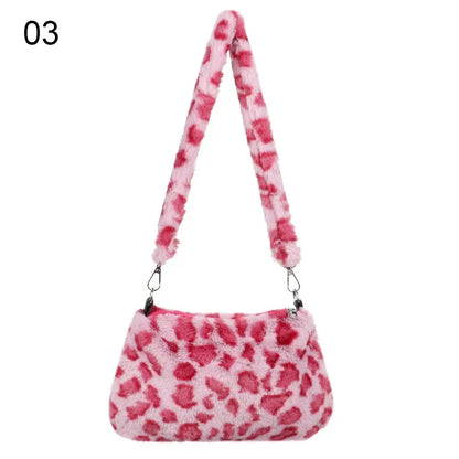 Women’s Leopard Plush Shoulder Bag - Animal Print Underarm Crossbody Messenger Bag for Casual Everyday Style