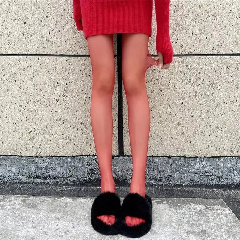 Red Women’s Tights - Super Elastic Plus Size Pantyhose Stockings for Y2K & Everyday Wear
