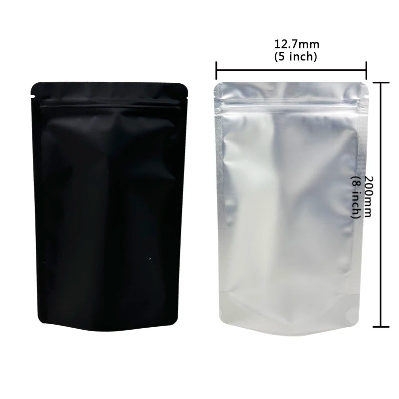 20–100PCS Black Matte Zipper Bags — Smell-Proof Mylar Pouches with One-Side Clear Window