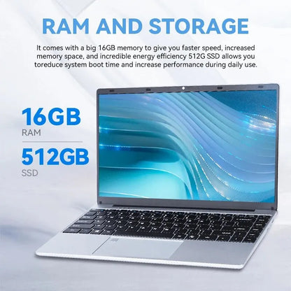FIREBAT A14 Laptop — 14.1" FHD Intel N5095, 16GB RAM, 512GB/1TB SSD, Lightweight Business Notebook with Fingerprint
