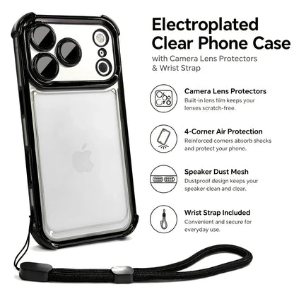 Luxury Clear Shockproof iPhone Case - Wrist Strap, Lens Protector & Protective Cover