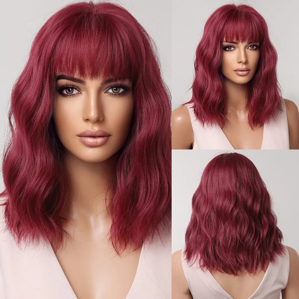 CharmSource Pink BOBO Short Synthetic Wig – Natural Wavy Heat Resistant Hair Wig for Women, Party & Daily Wear
