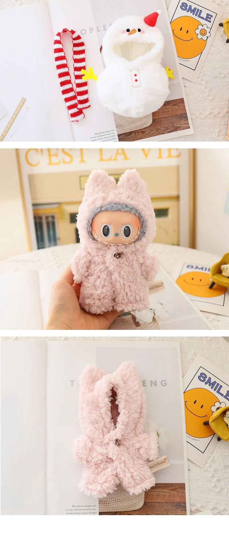 17cm Labubu Mini Plush Doll Outfit – Cute Blue Shark & Snowman Jumpsuit Accessories for V1/V2 Dolls, Gift for Kids