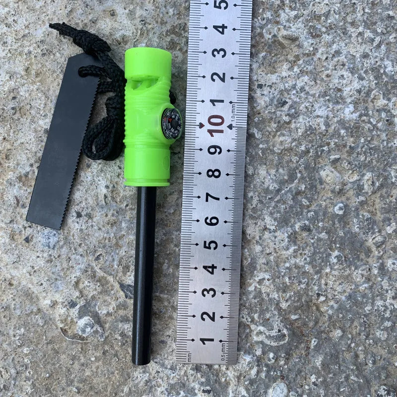 3-in-1 Long Magnesium Fire Starter – Survival Ignition Rod with Whistle & Compass