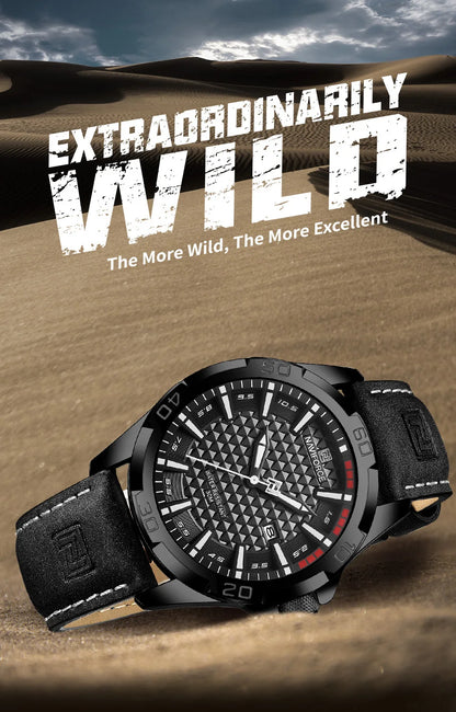 NAVIFORCE Men's Quartz Watch — Fashion Leather Strap Sport Waterproof Wristwatch with Calendar