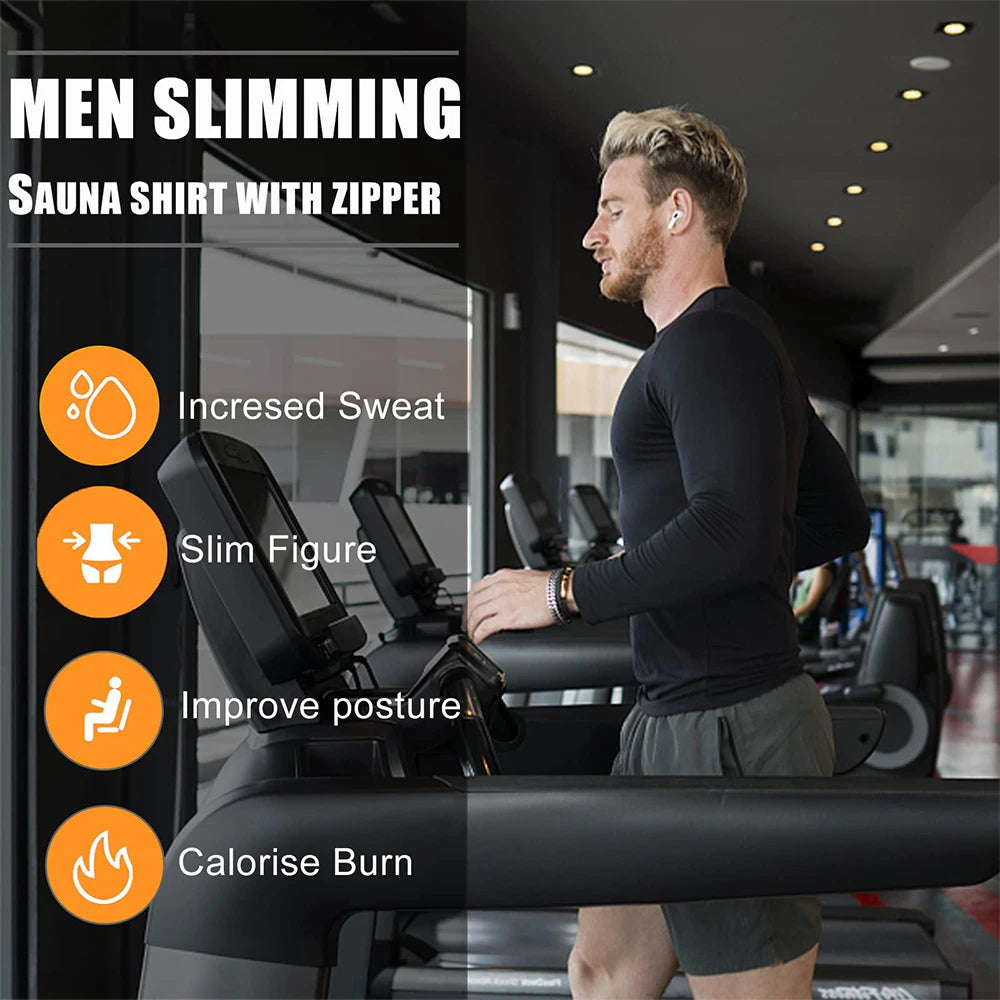 Men’s Sauna Sweat Shirt – Long Sleeve Compression Body Shaper Top for Weight Loss Workout & Sports