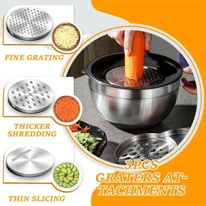 17pcs Stainless Steel Mixing Bowl Set with Lids and Grater Attachment – Non-Slip Kitchen Gadget for Mixing and Serving