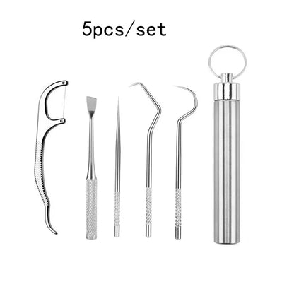 Stainless Steel Reusable Toothpick & Floss Set – Portable Teeth Cleaning Oral Care Kit