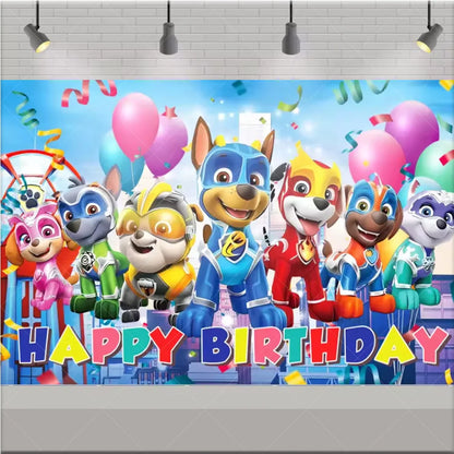 PAW Patrol Anime Birthday Party Backdrop – Puppy Dog Photography Background Cloth for Kids Birthday & Baby Shower Decorations Boy Gift