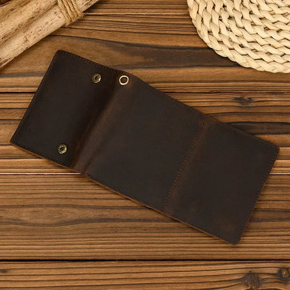 Men’s Genuine Leather Short Wallet with Chain – Trifold Zipper Clutch, Card Holder & Coin Purse