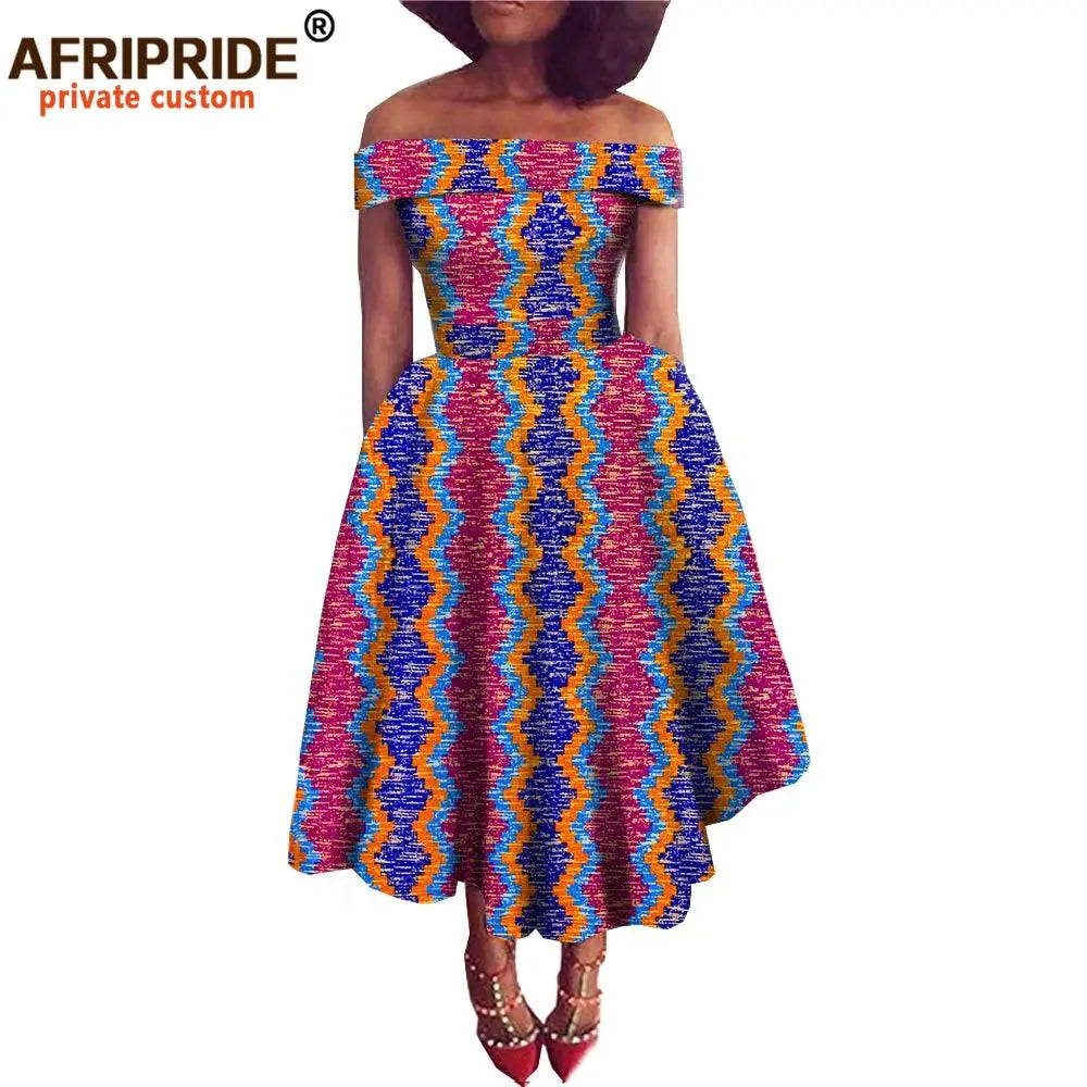 Women’s African Ankara Off-Shoulder Dress - Traditional Print Fashion Attire for Special Occasions