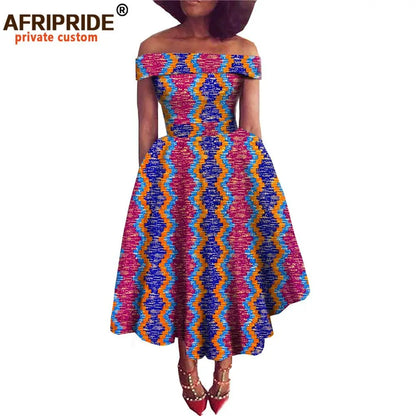 Women’s African Ankara Off-Shoulder Dress - Traditional Print Fashion Attire for Special Occasions