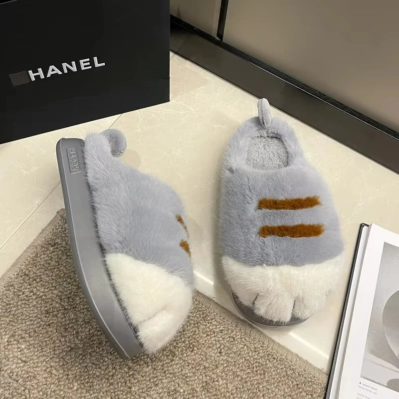 Adorable Kitty Claw Slippers for Women – Non-Slip Furry Mules, Warm Fluffy Cat Slides