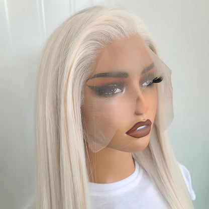 Blonde Straight Synthetic Lace Front Wig – Glueless Long Platinum White Blonde Hair Wig for Women