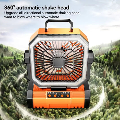 20000mAh Rechargeable Camping Fan - 360° Rotating Hanging Tent Fan with Hook for Outdoor, Fishing & Desk Use