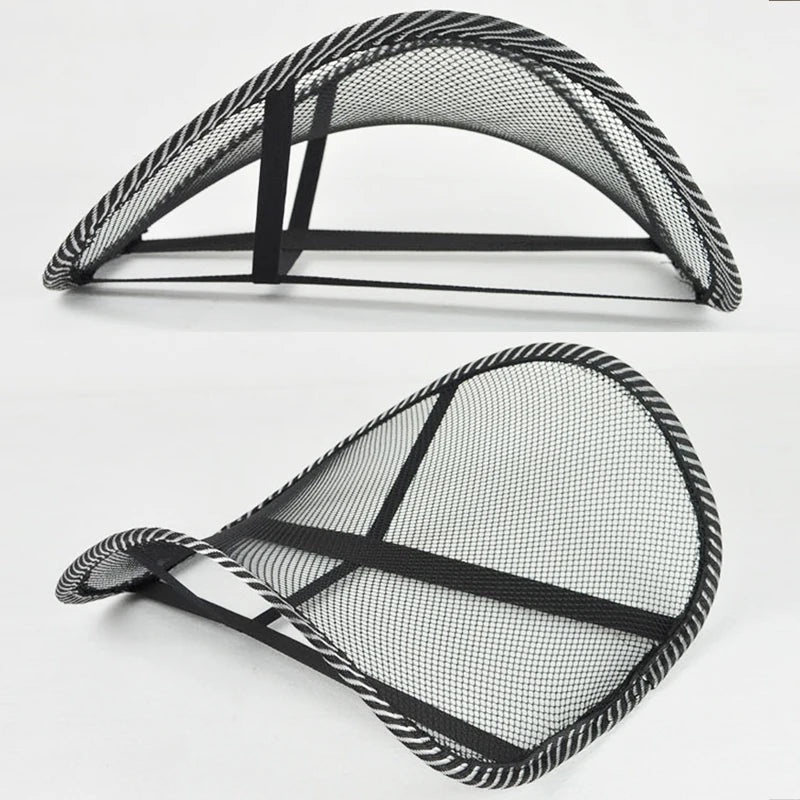 Black Mesh Back Lumbar Support Cushion - Massage Pad for Car Seat, Office Chair, Car Driver Comfort