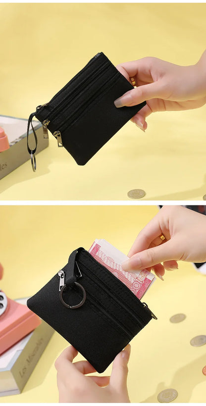 Canvas Mini Coin Purse with Zipper – Cute Solid Color Key & Money Pouch for Kids, Women & Men