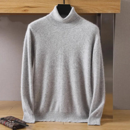Men's Pure Mink Velvet Cashmere Sweater - High Lapel Long Sleeve Knitted Winter Luxury Pullover Top