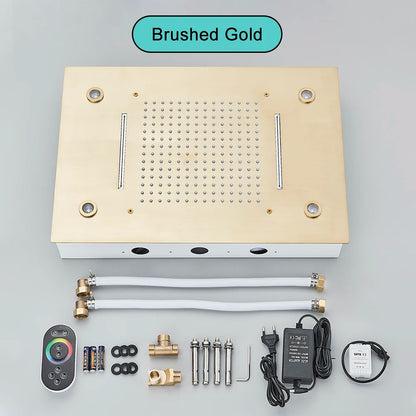 Black Ceiling Mounted LED Rainfall Shower Head – Intelligent Remote Control Concealed Waterfall Tap