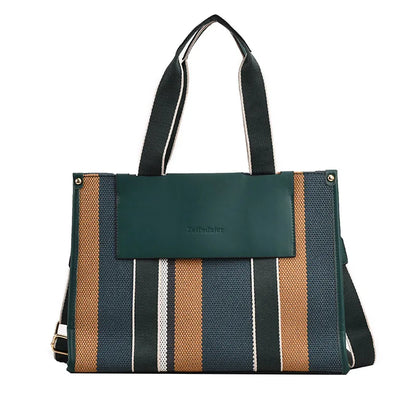MOODS Quality Canvas Tote Bag for Women 2023 – Luxury Designer Handbag, Contrast Color Striped, Big Shoulder Crossbody Shopper Totes