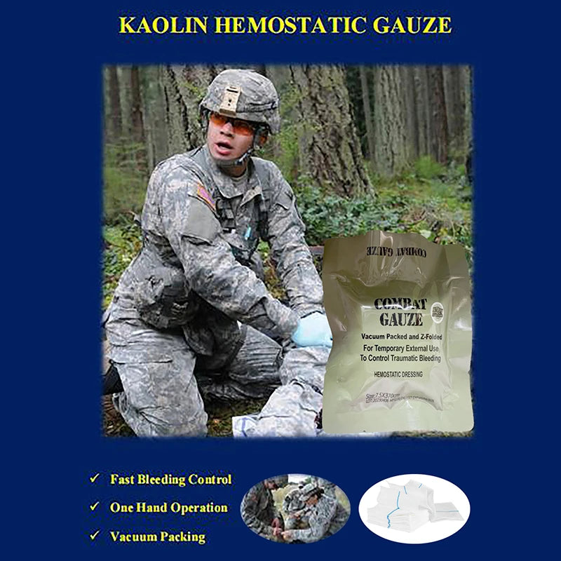Kaolin Gauze Z-Fold Hemostatic Dressing – Combat Emergency Wound Care for IFAK, Tactical & Military First Aid Kits