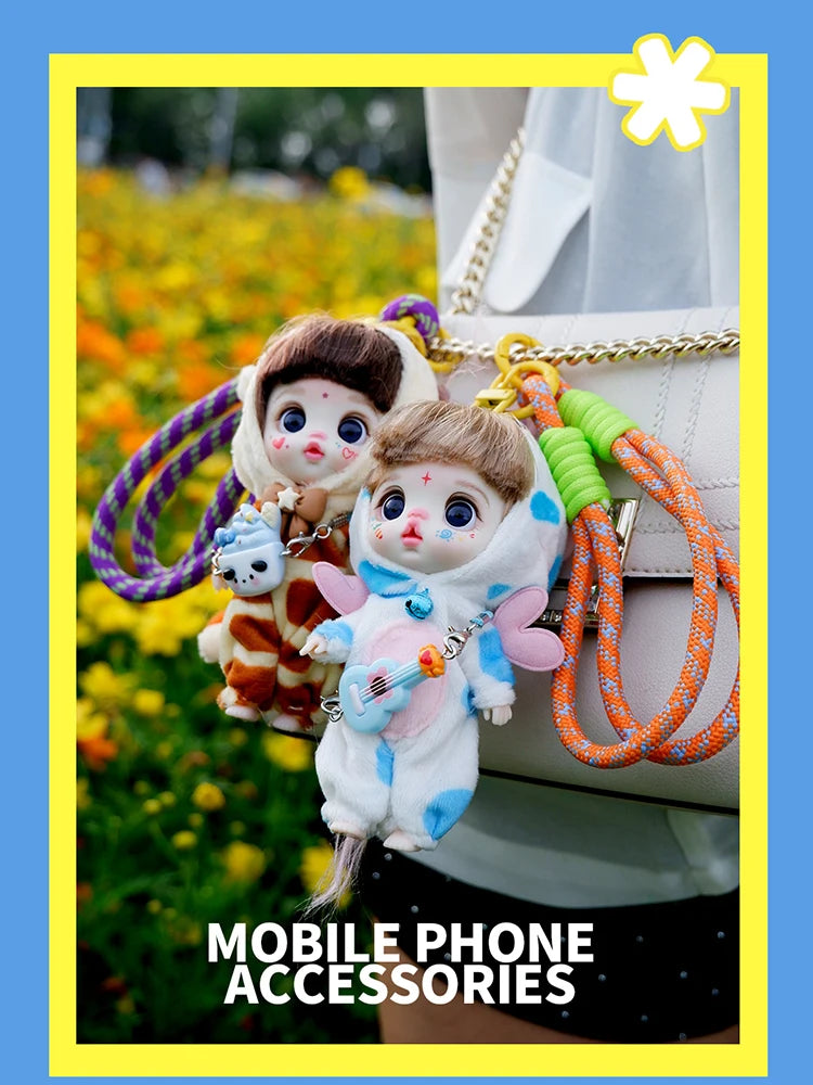 Mini Labbu Pocket Doll – Jointed Blythe-Style Boy & Girl Doll for Girls, Rainbow Ball Mobile Phone Decoration