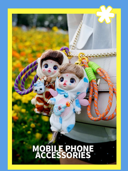 Mini Labbu Pocket Doll – Jointed Blythe-Style Boy & Girl Doll for Girls, Rainbow Ball Mobile Phone Decoration