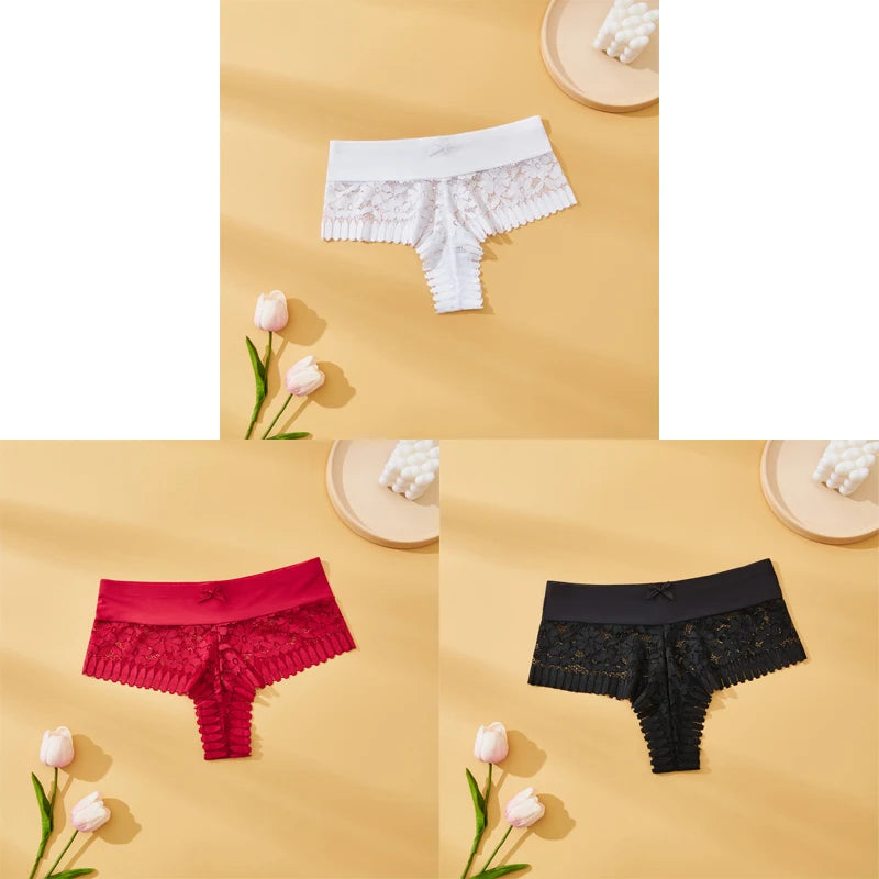 Women's Lace Panties 3PCS - Sexy Bow Detail, Breathable Comfortable Briefs S-XL