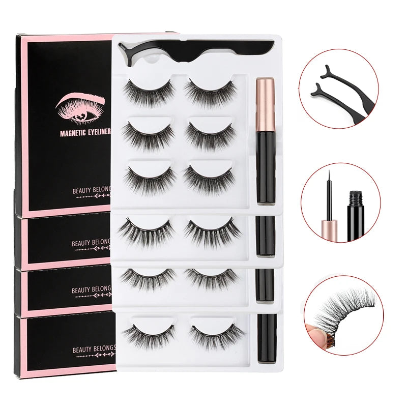2/3/4 Pairs Magnetic Eyelashes Set - Waterproof Liquid Eyeliner, Tweezer, Dramatic 3D Mink Lashes for Makeup