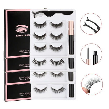 2/3/4 Pairs Magnetic Eyelashes Set - Waterproof Liquid Eyeliner, Tweezer, Dramatic 3D Mink Lashes for Makeup