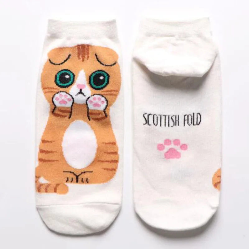 5 Pairs Women's Cute Cartoon Cat Ankle Socks - Breathable & Stylish for Everyday Wear